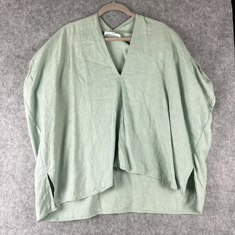 Good Company Linen Blend Tunic Top Womens One Size Green V Neck Lagenlook Beachy